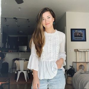 Boho lacy white top/shirt with loose sleeves